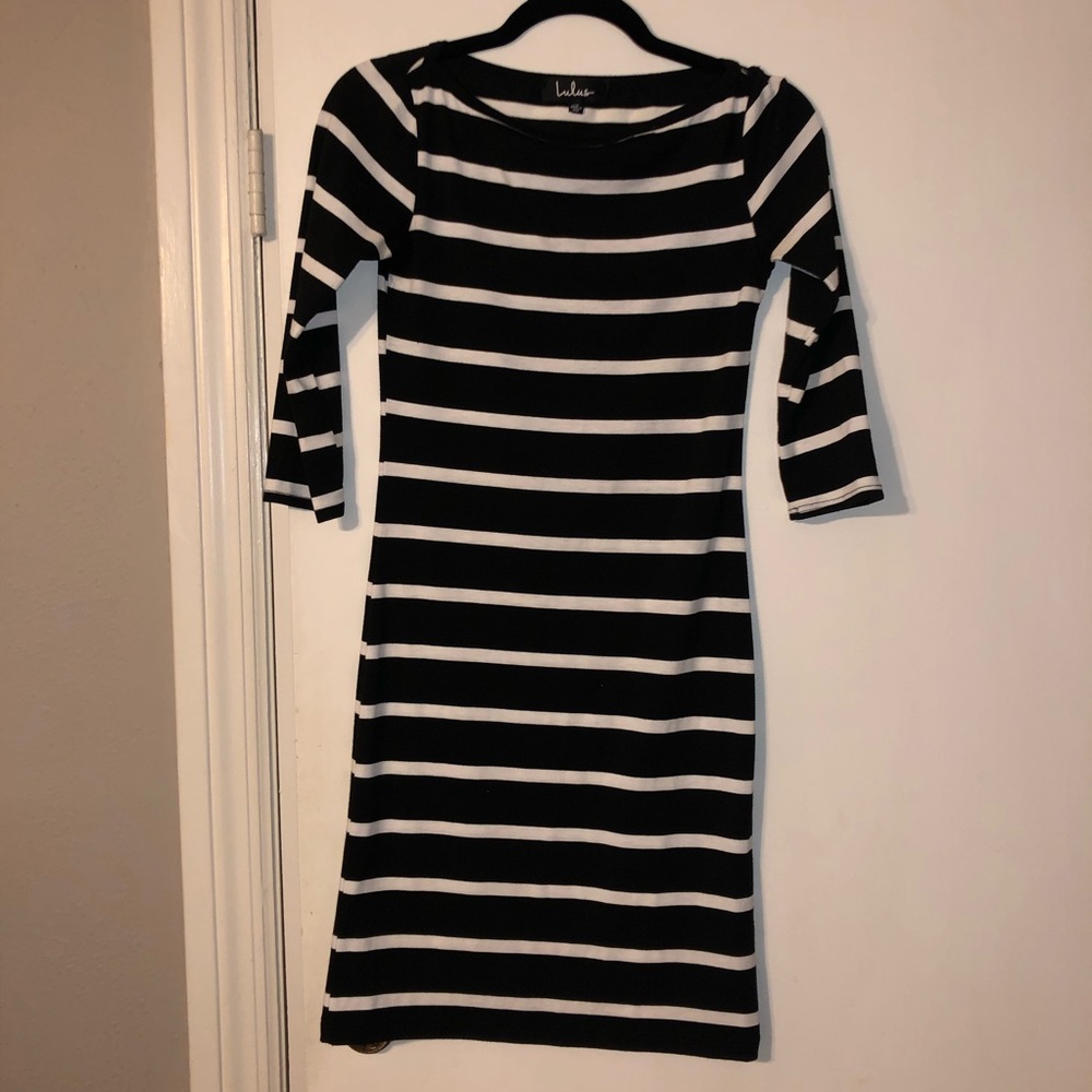 Black & White Stripe 3/4 Sleeve Lulu’s Midi Dress